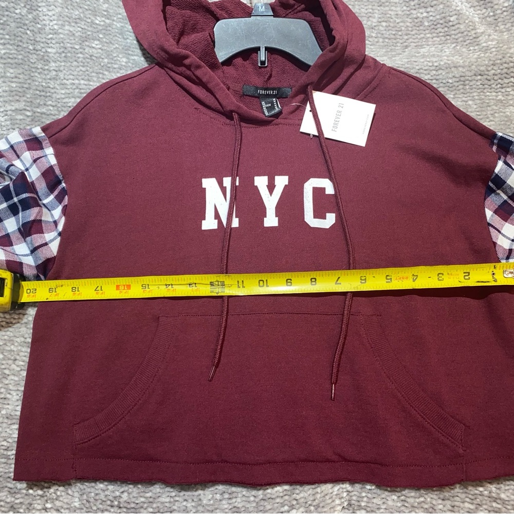 Forever 21 NYC Cropped Hoodie, Size M, Color: Maroon, Black & White - Picture 6 of 8